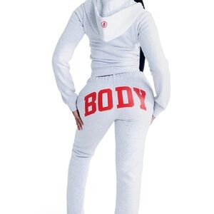 BODY Logo Light Gray Track Pants with Red Accent